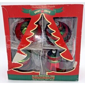 4 Christopher Radko Shiny Brite Reflector Glass Christmas Tree Ornaments Vintage